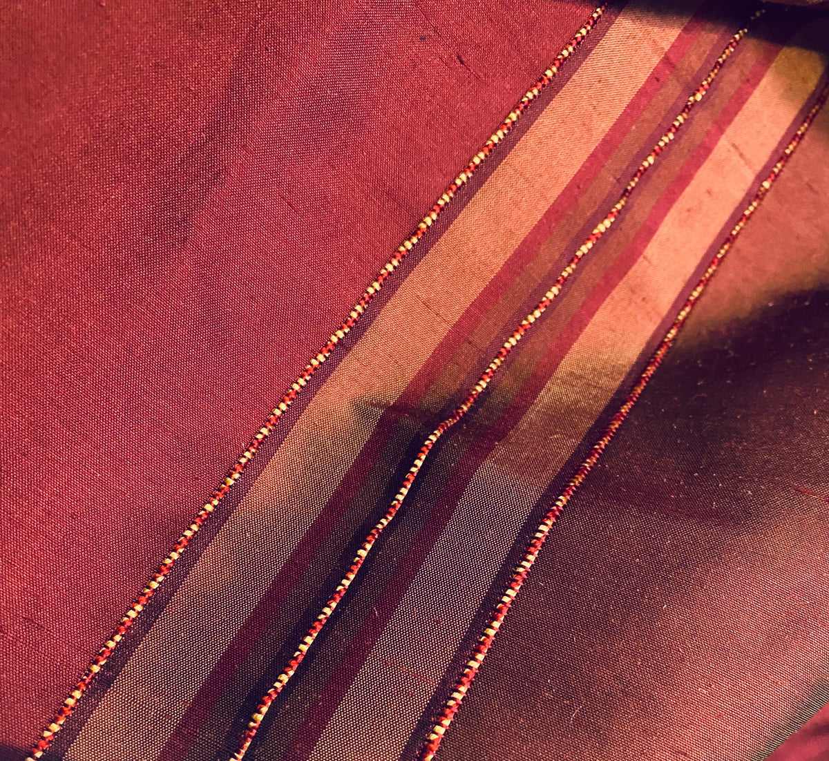 NEW Queen River Novelty 100% Silk Dupioni Embroidered Stripe Fabric - Red Burgundy - Fancy Styles Fabric Pierre Frey Lee Jofa Brunschwig & Fils