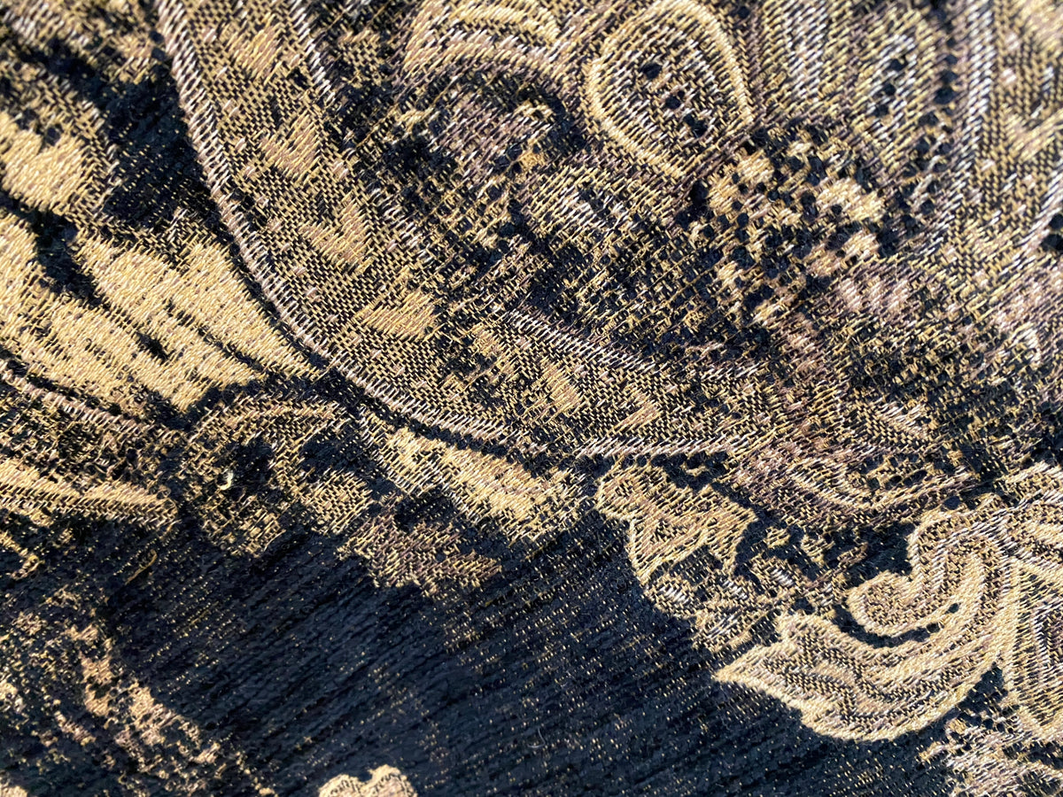 NEW! Duke Dragonus Designer Kilim Rug Inspired Medallion Upholstery Chenille Fabric- Black and Gold - Fancy Styles Fabric Pierre Frey Lee Jofa Brunschwig & Fils