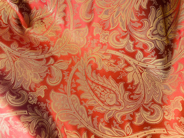 NEW Lord Mathias 100% Silk Taffeta Jacquard Floral Fabric - Red and Gold - Fancy Styles Fabric Pierre Frey Lee Jofa Brunschwig & Fils