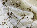 Queen Elisabeth 100% Silk Dupioni Embroidered Quilted Floral Fabric- Ivory - Fancy Styles Fabric Pierre Frey Lee Jofa Brunschwig & Fils