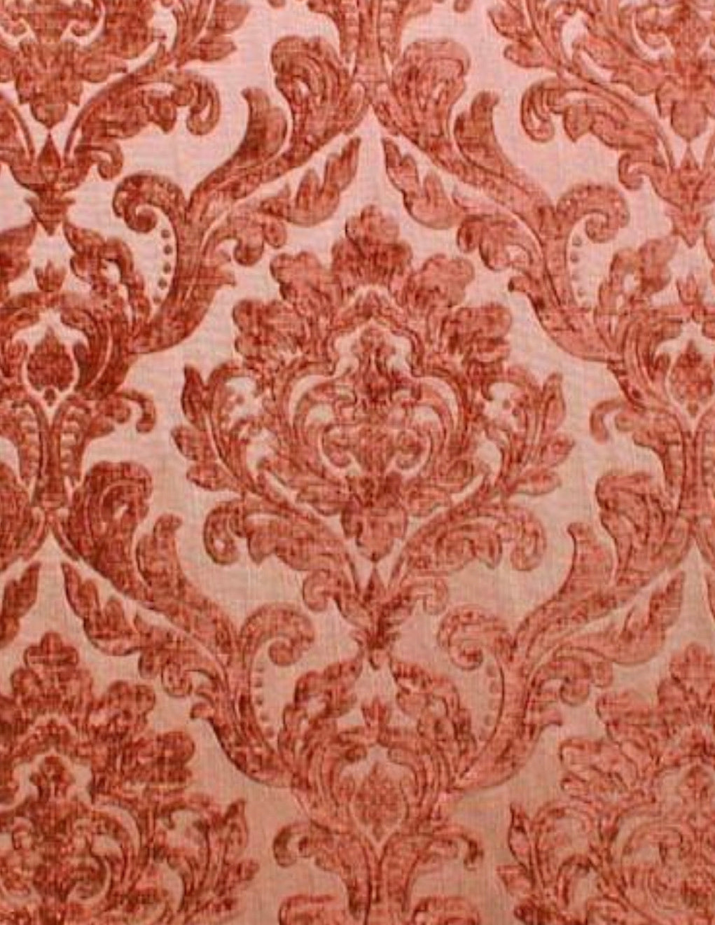 NEW! Queen Isabella Designer Satin Burnout Chenille Velvet Fabric- Upholstery Damask - Brick Red - Fancy Styles Fabric Pierre Frey Lee Jofa Brunschwig & Fils