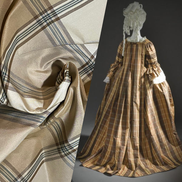 NEW Miss Dorothy 100% Silk Taffeta Plaid Tartan Fabric in White Cream and Taupe - Fancy Styles Fabric Pierre Frey Lee Jofa Brunschwig & Fils