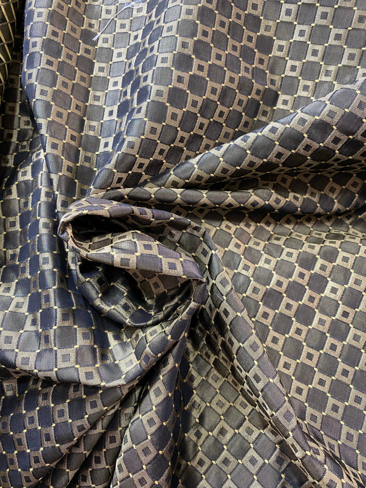 1 Yard Remnant- Queen Angelina- 100% Silk Fabric with Black and Gold Honeycomb Motif - Fancy Styles Fabric Pierre Frey Lee Jofa Brunschwig & Fils
