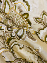 NEW! Duchess Nicole Faux Silk Embroidered Fabric Champagne and Olive - Fancy Styles Fabric Pierre Frey Lee Jofa Brunschwig & Fils
