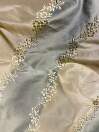 NEW Lady Kristen Designer 100% Silk Taffeta Embroidered Stripe Floral Fabric- Blue & Cream - Fancy Styles Fabric Pierre Frey Lee Jofa Brunschwig & Fils
