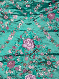 NEW! Custom-Order King Louis XIV Novelty 100% Silk Jacquard Embroidered Floral Upholstery Fabric - Teal - Fancy Styles Fabric Pierre Frey Lee Jofa Brunschwig & Fils