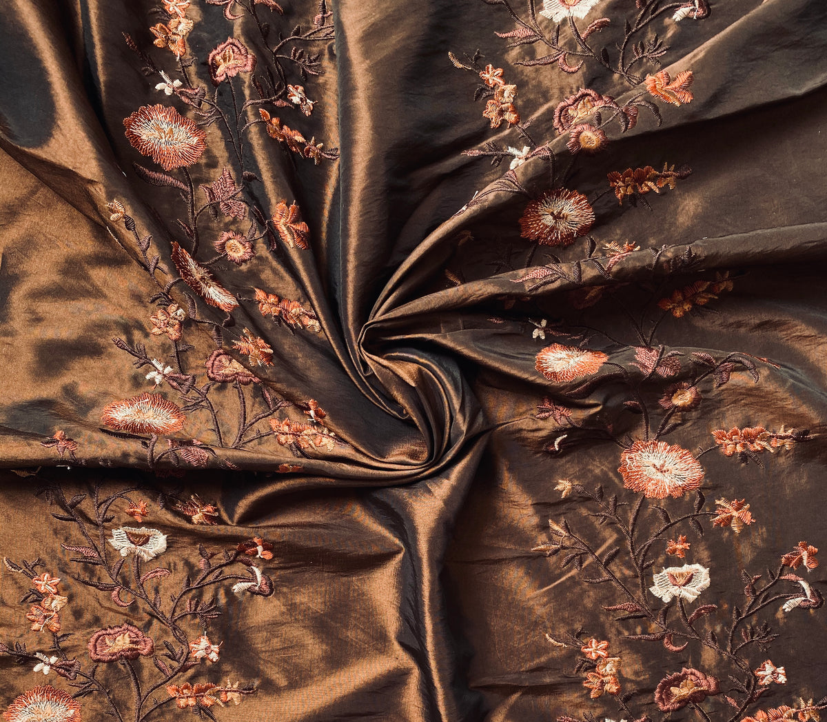 NEW! Duchess Aurora Brown Iridescence Faux Silk Embroidered Fabric - Fancy Styles Fabric Pierre Frey Lee Jofa Brunschwig & Fils