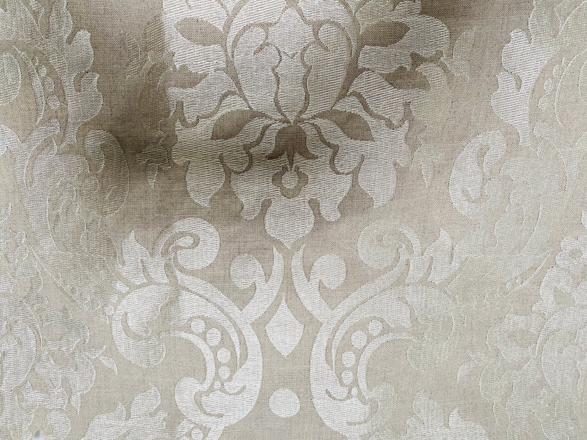 NEW! Duchess Dolly Novelty Imported 100% Linen Damask Fabric - Smoke and Cream Colorway - Fancy Styles Fabric Pierre Frey Lee Jofa Brunschwig & Fils