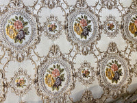 NEW Queen Rose Designer Brocade Satin Fabric- Antique Yellow Pink Roses - Upholstery - Fancy Styles Fabric Pierre Frey Lee Jofa Brunschwig & Fils