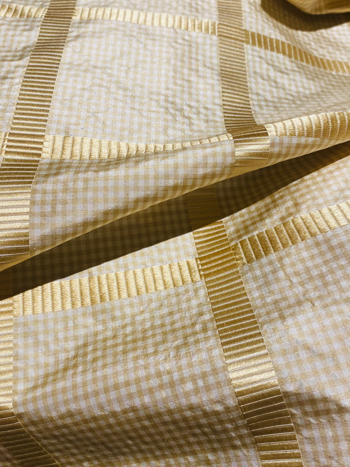 NEW Miss Jaqueline Designer 100% Silk Taffeta Gingham Ribbon Square Stripes Fabric - Yellow SB_6_27 - Fancy Styles Fabric Pierre Frey Lee Jofa Brunschwig & Fils