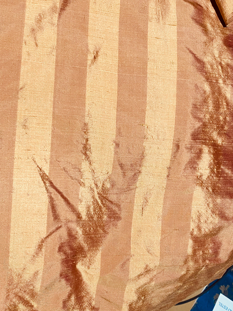 NEW Prince Ezekiel 100% Silk Dupioni Stripe Fabric - Faded Red and Gold