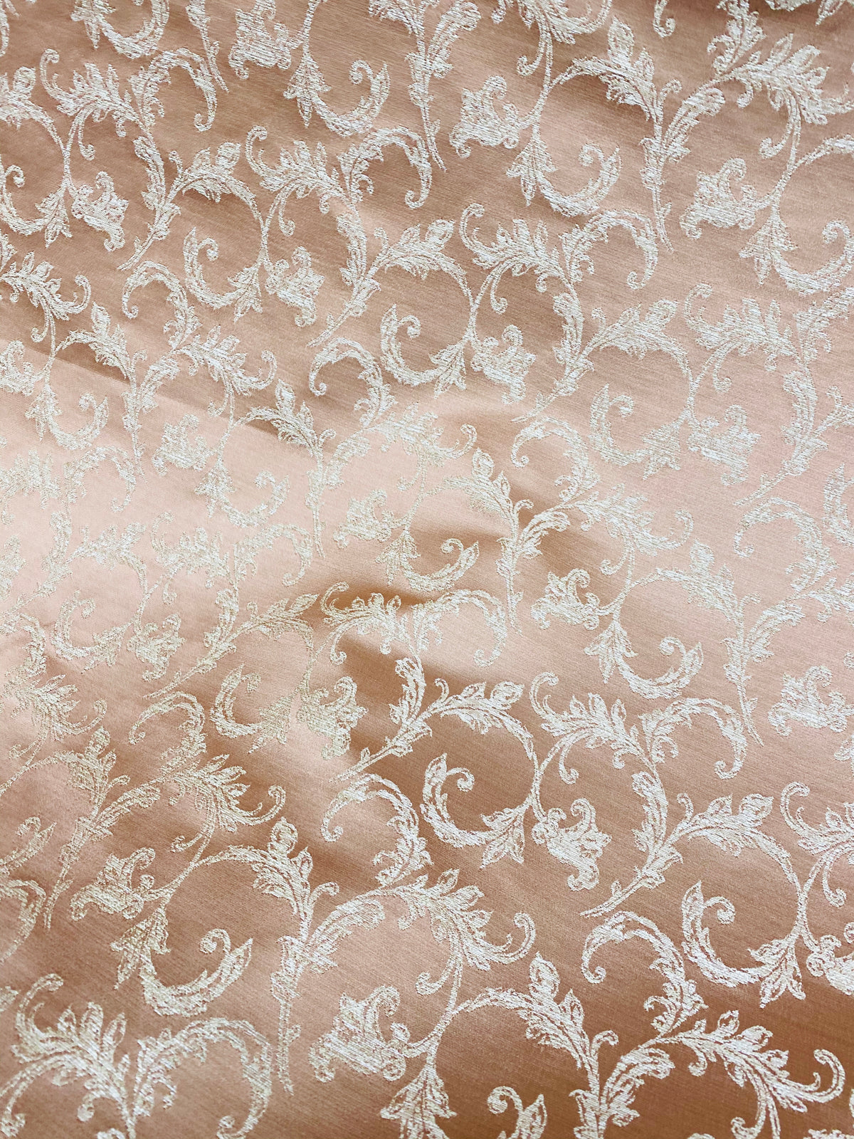 NEW! Princess Panther Brocade Leaf Swirly Motif Satin Fabric- Salmon Pink - Fancy Styles Fabric Pierre Frey Lee Jofa Brunschwig & Fils