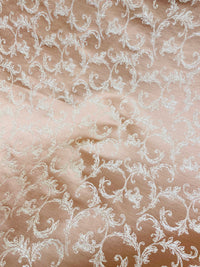 NEW! Princess Panther Brocade Leaf Swirly Motif Satin Fabric- Salmon Pink - Fancy Styles Fabric Pierre Frey Lee Jofa Brunschwig & Fils