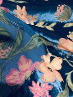 NEW! Miss Melanie Designer Rayon Burnout Velvet Floral Fabric - Dark Peacock Blue - Fancy Styles Fabric Pierre Frey Lee Jofa Brunschwig & Fils