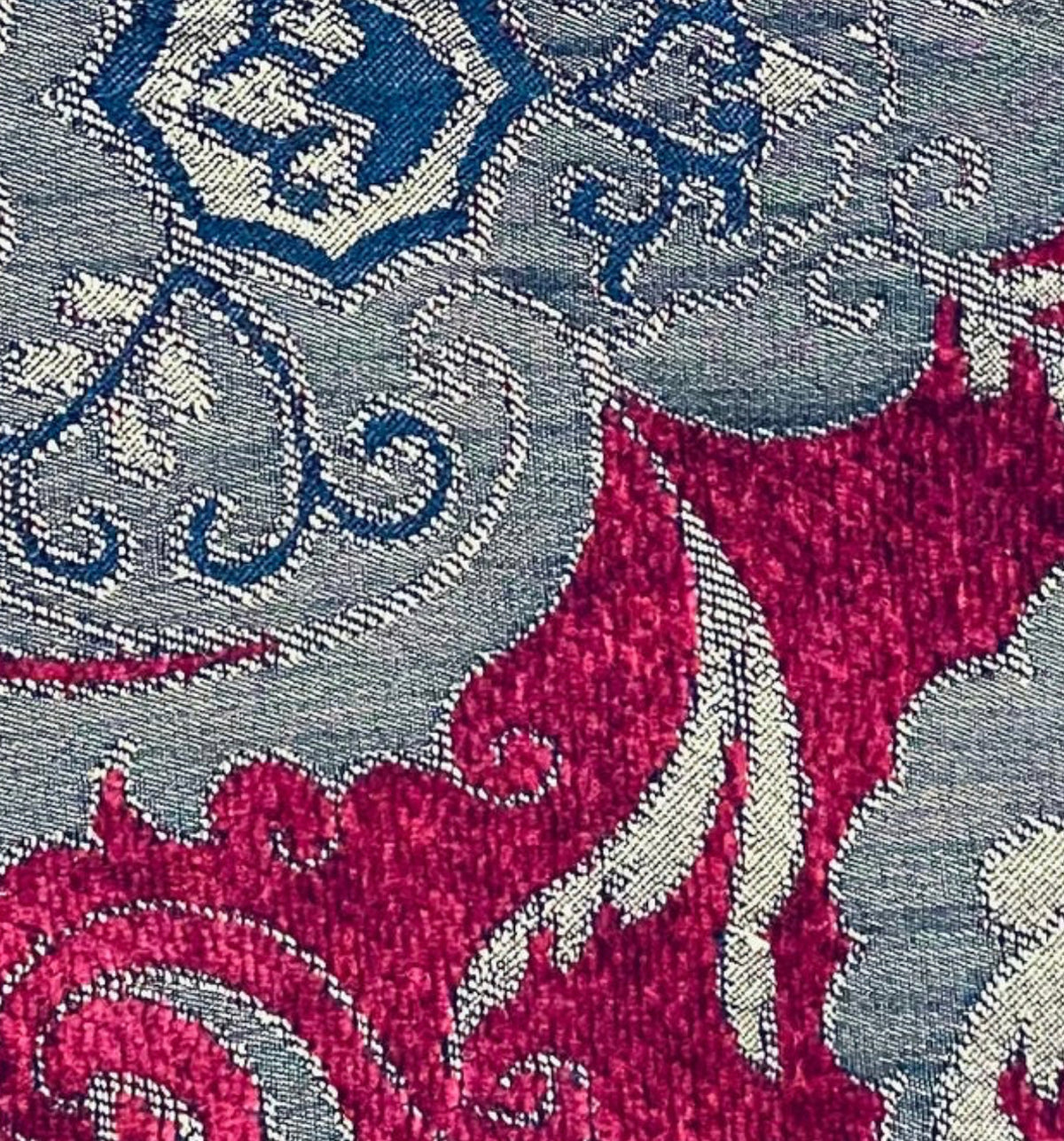 Lady Emile Designer Medallion Burnout Chenille Velvet Fabric - Red & Gold BTY - Fancy Styles Fabric Pierre Frey Lee Jofa Brunschwig & Fils