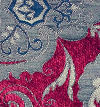 Lady Emile Designer Medallion Burnout Chenille Velvet Fabric - Red & Gold BTY - Fancy Styles Fabric Pierre Frey Lee Jofa Brunschwig & Fils