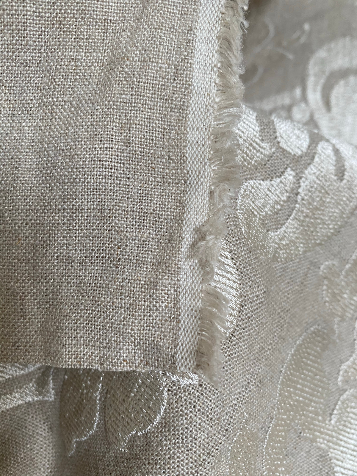 NEW! Duchess Dolly Novelty Imported 100% Linen Damask Fabric - Smoke and Cream Colorway - Fancy Styles Fabric Pierre Frey Lee Jofa Brunschwig & Fils
