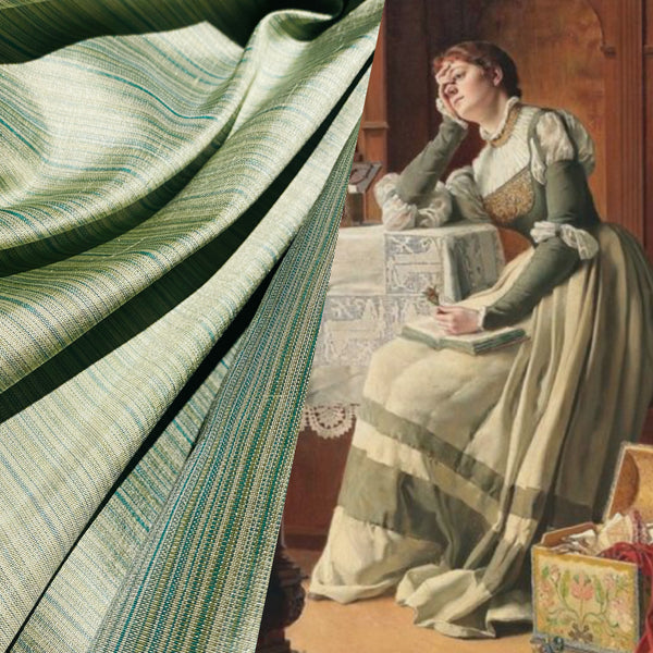 NEW! Lady Bridgette 100% Silk Dupioni Teal & Green Pinstripe Stripe Fabric - Fancy Styles Fabric Pierre Frey Lee Jofa Brunschwig & Fils
