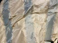 NEW Lady Kristen Designer 100% Silk Taffeta Embroidered Stripe Floral Fabric- Blue & Cream - Fancy Styles Fabric Pierre Frey Lee Jofa Brunschwig & Fils