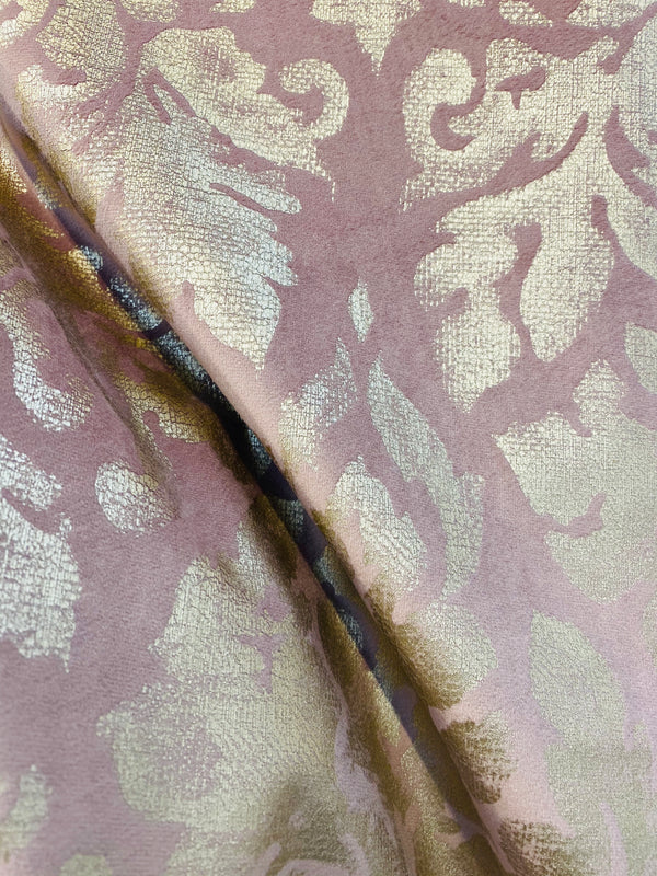 NEW! Lady Calentine Designer Burnout Antique Inspired Velvet Fabric Pink And Gold - Fancy Styles Fabric Pierre Frey Lee Jofa Brunschwig & Fils