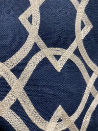 NEW! SALE! Prince Gregorian Novelty 100% Linen Fabric Geometric Embroidery- Natural and Blue - Fancy Styles Fabric Pierre Frey Lee Jofa Brunschwig & Fils