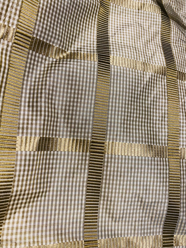 NEW Miss Jaqueline Designer 100% Silk Taffeta Gingham Ribbon Square Stripes Fabric - Old Gold SB_6_29 - Fancy Styles Fabric Pierre Frey Lee Jofa Brunschwig & Fils