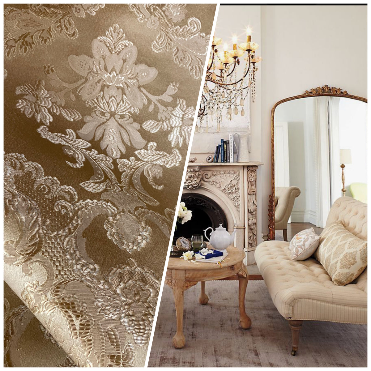 NEW Prince Lucas Designer Damask Satin Fabric- Gold - Upholstery Brocade - Fancy Styles Fabric Pierre Frey Lee Jofa Brunschwig & Fils