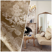 NEW Prince Lucas Designer Damask Satin Fabric- Gold - Upholstery Brocade - Fancy Styles Fabric Pierre Frey Lee Jofa Brunschwig & Fils