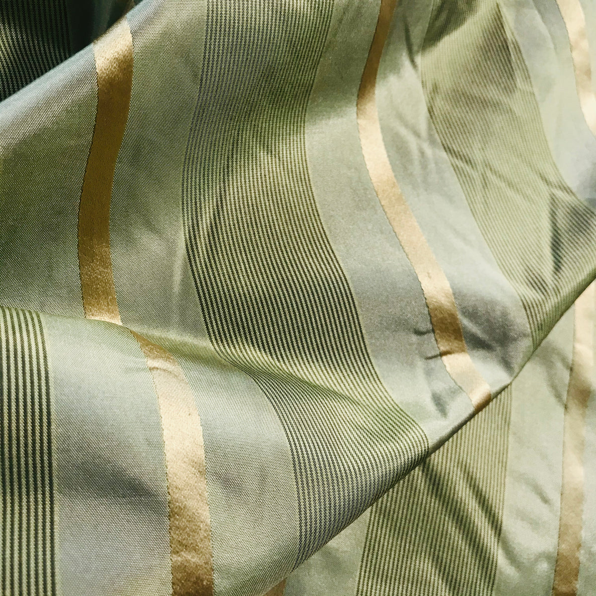 NEW Lady Lynette Designer 100% Silk Taffeta Stripes Fabric - Olive Green & Gold55” Wide - Fancy Styles Fabric Pierre Frey Lee Jofa Brunschwig & Fils