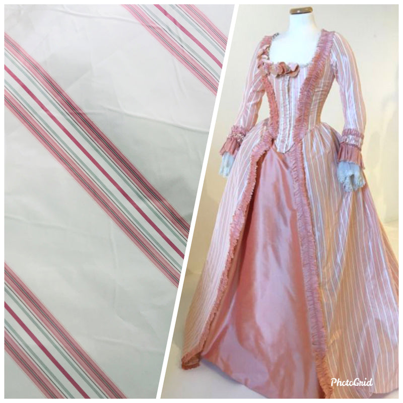 NEW Princess Josephine 100% Silk Taffeta Striped Ivory and Pink - Fancy Styles Fabric Pierre Frey Lee Jofa Brunschwig & Fils