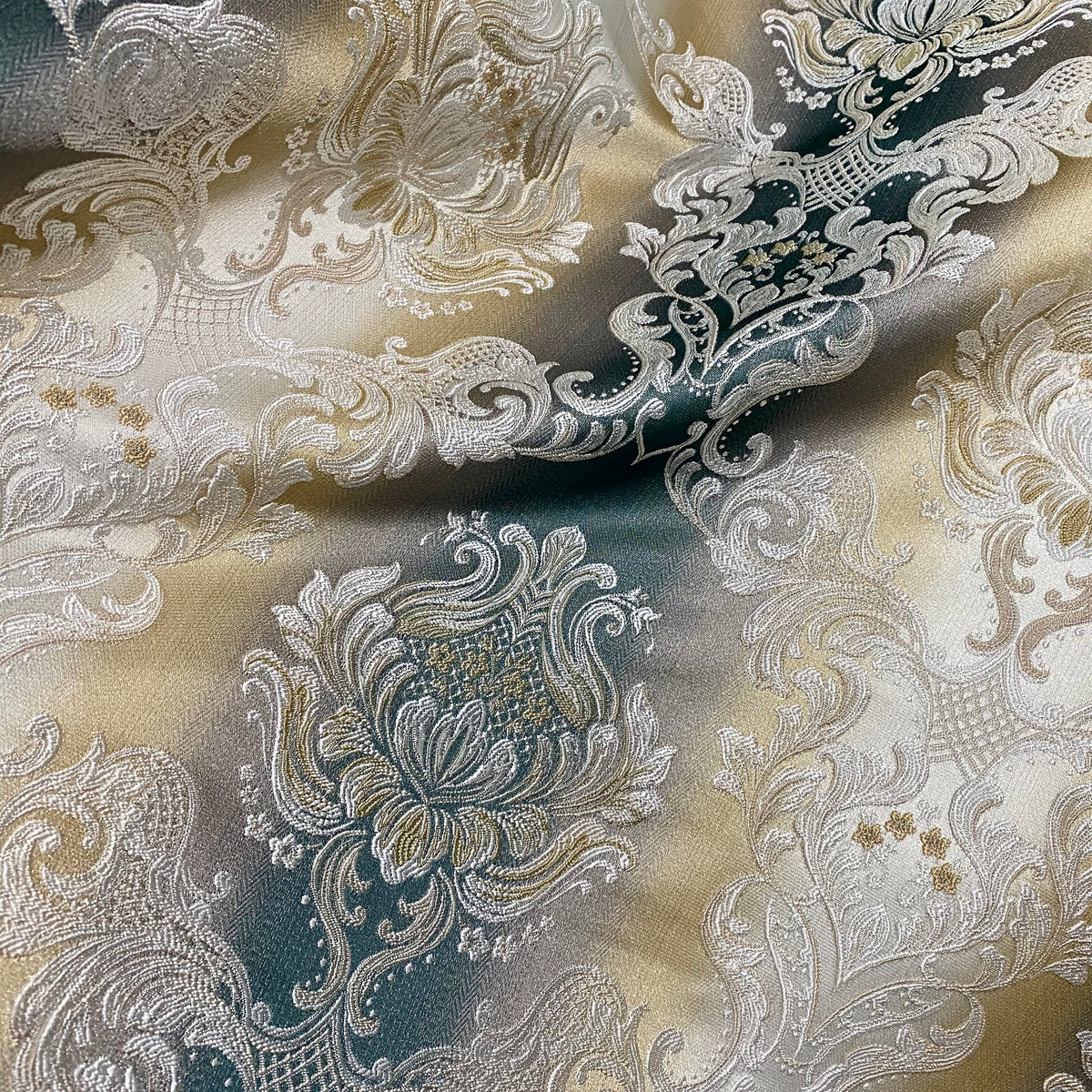 NEW King Louis XIV Novelty Neoclassical Brocade Medallion Floral Satin Fabric - Teal - Fancy Styles Fabric Pierre Frey Lee Jofa Brunschwig & Fils
