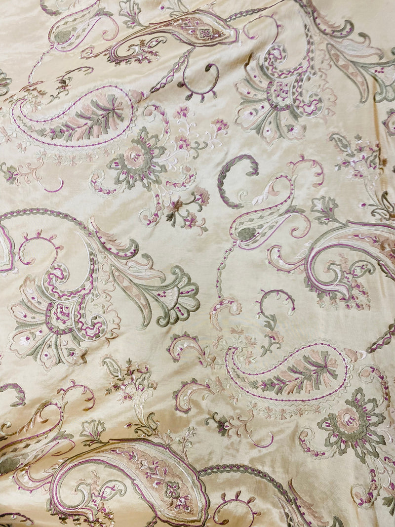 NEW! Duchess Minka Faux Paisley Silk Embroidered Fabric Champagne and Olive