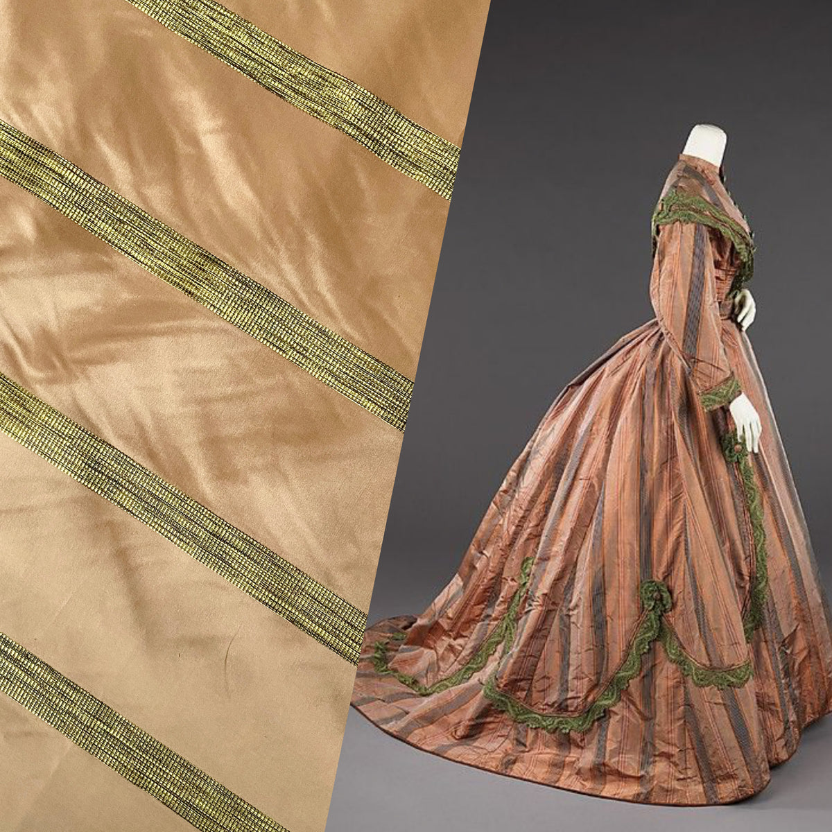 NEW Princess LaDonna 100% Silk Taffeta Striped Peach & Gold Fabric - Fancy Styles Fabric Pierre Frey Lee Jofa Brunschwig & Fils