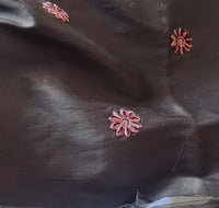 NEW! Lady Margaret- 100% Silk Dupioni with Coral Velvet Flowers Fabric - Chocolate Brown SB_3_17 - Fancy Styles Fabric Pierre Frey Lee Jofa Brunschwig & Fils