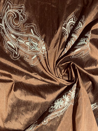 NEW Lady Erin 100% Silk Dupioni Embroidered Paisley Fabric Brown and Blue SB_3_25 - Fancy Styles Fabric Pierre Frey Lee Jofa Brunschwig & Fils