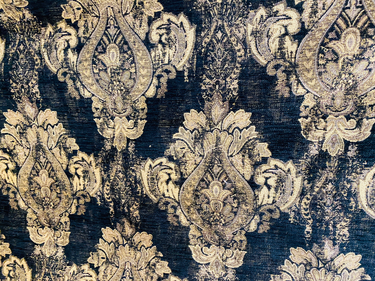 NEW! Duke Dragonus Designer Kilim Rug Inspired Medallion Upholstery Chenille Fabric- Black and Gold - Fancy Styles Fabric Pierre Frey Lee Jofa Brunschwig & Fils