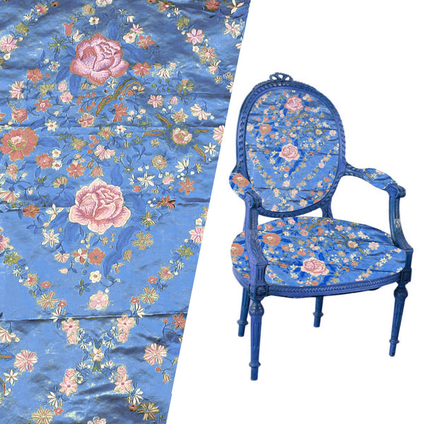 NEW! Custom-Order King Louis XIV Novelty 100% Silk Jacquard Embroidered Floral Upholstery Fabric - Cornflower Blue - Fancy Styles Fabric Pierre Frey Lee Jofa Brunschwig & Fils