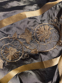 Duchess Jezebel 100% Silk Taffeta Embroidery Fabric - Dark Grey & Gold - Fancy Styles Fabric Pierre Frey Lee Jofa Brunschwig & Fils