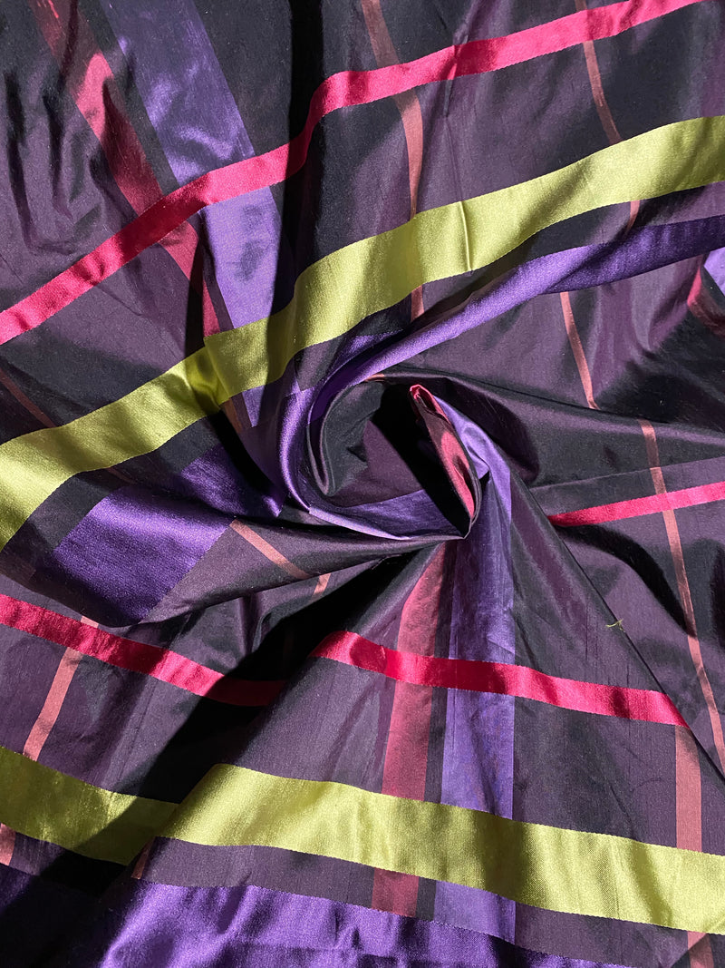 NEW Duchess Philippa Designer 100% Silk Dupioni Plaid Tartan Ribbon Fabric Purple - Fancy Styles Fabric Pierre Frey Lee Jofa Brunschwig & Fils
