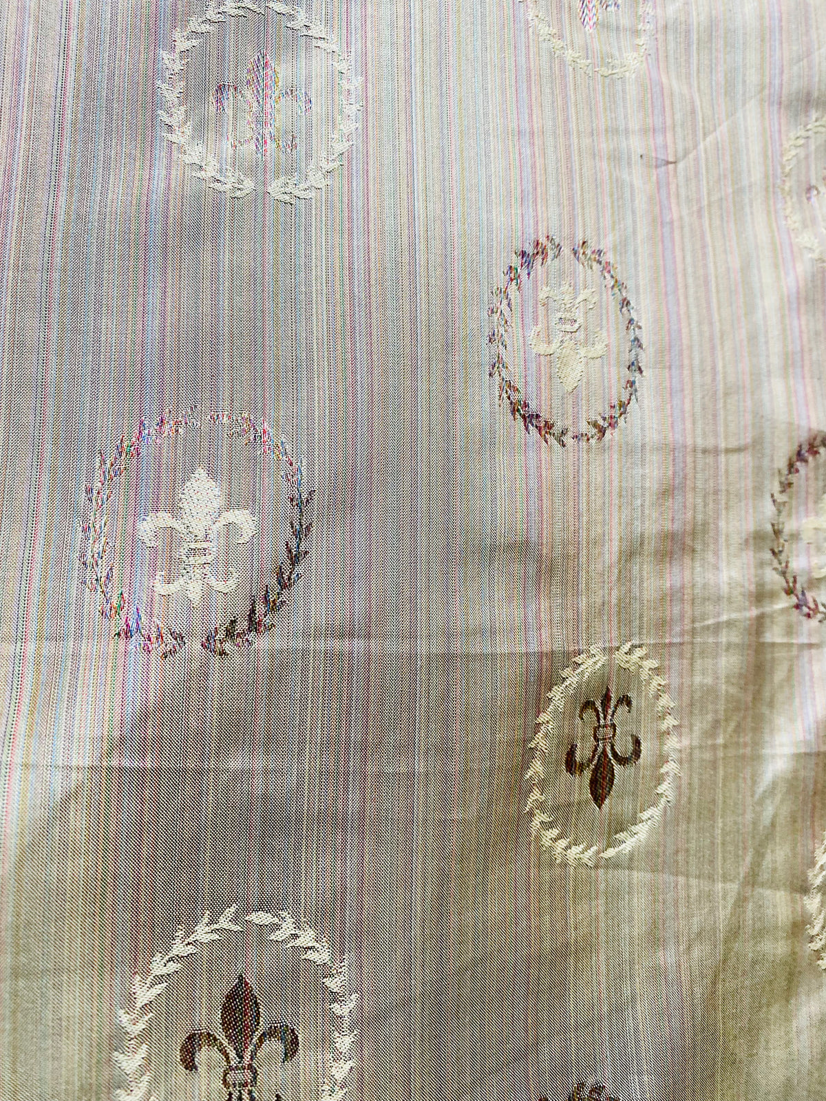 NEW Lady Brenda Novelty Medallion Embroidered 100% Silk Fabric in Multicolor Pinstripes - Fancy Styles Fabric Pierre Frey Lee Jofa Brunschwig & Fils