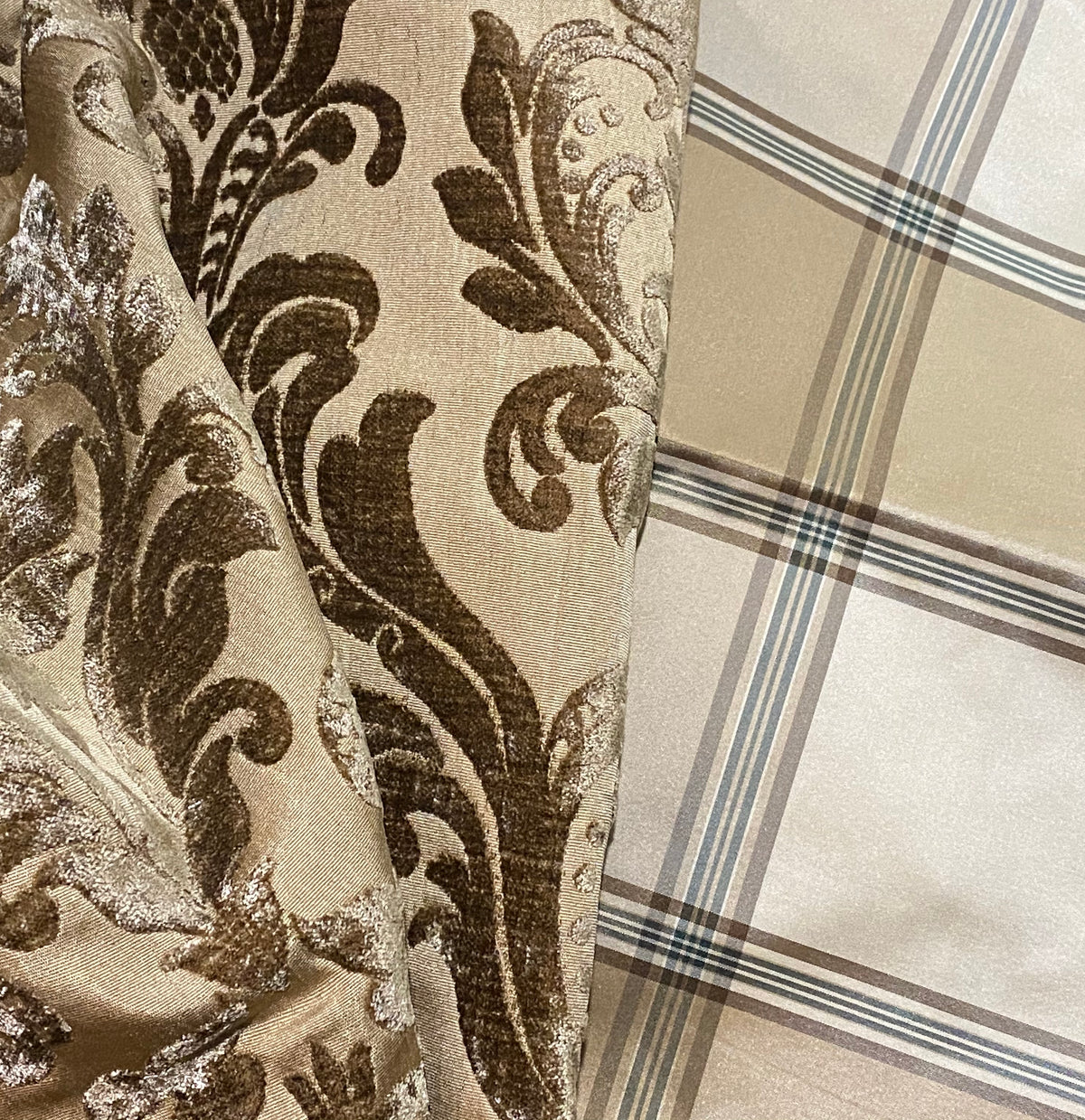 NEW Miss Dorothy 100% Silk Taffeta Plaid Tartan Fabric in White Cream and Taupe - Fancy Styles Fabric Pierre Frey Lee Jofa Brunschwig & Fils