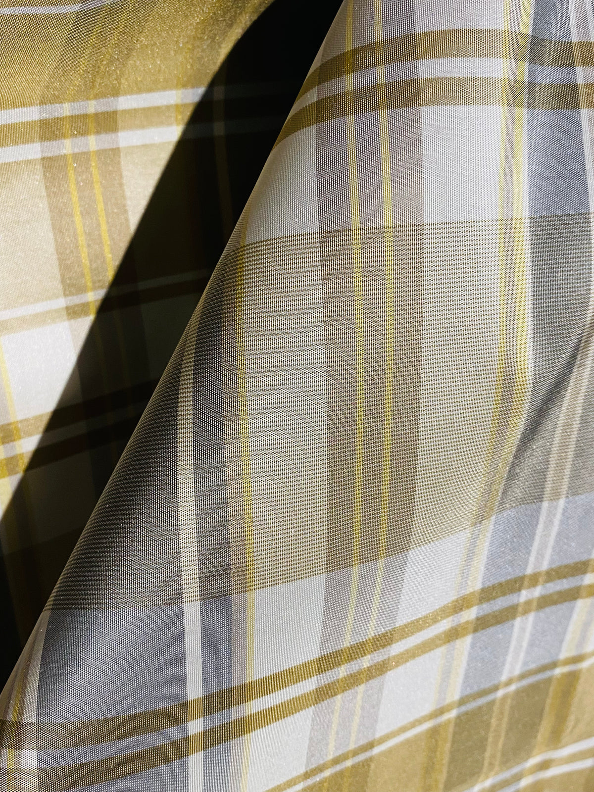 NEW Lady Riddle Designer 100% Silk Taffeta Plaid Tartan Fabric -Gold and Grey SB_6_20 - Fancy Styles Fabric Pierre Frey Lee Jofa Brunschwig & Fils