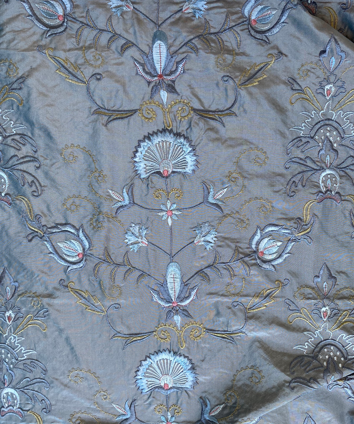 NEW! Duchess Drew Novelty 100% Silk Taffeta Embroidered Fabric - Made in India- Blue Grey - Fancy Styles Fabric Pierre Frey Lee Jofa Brunschwig & Fils