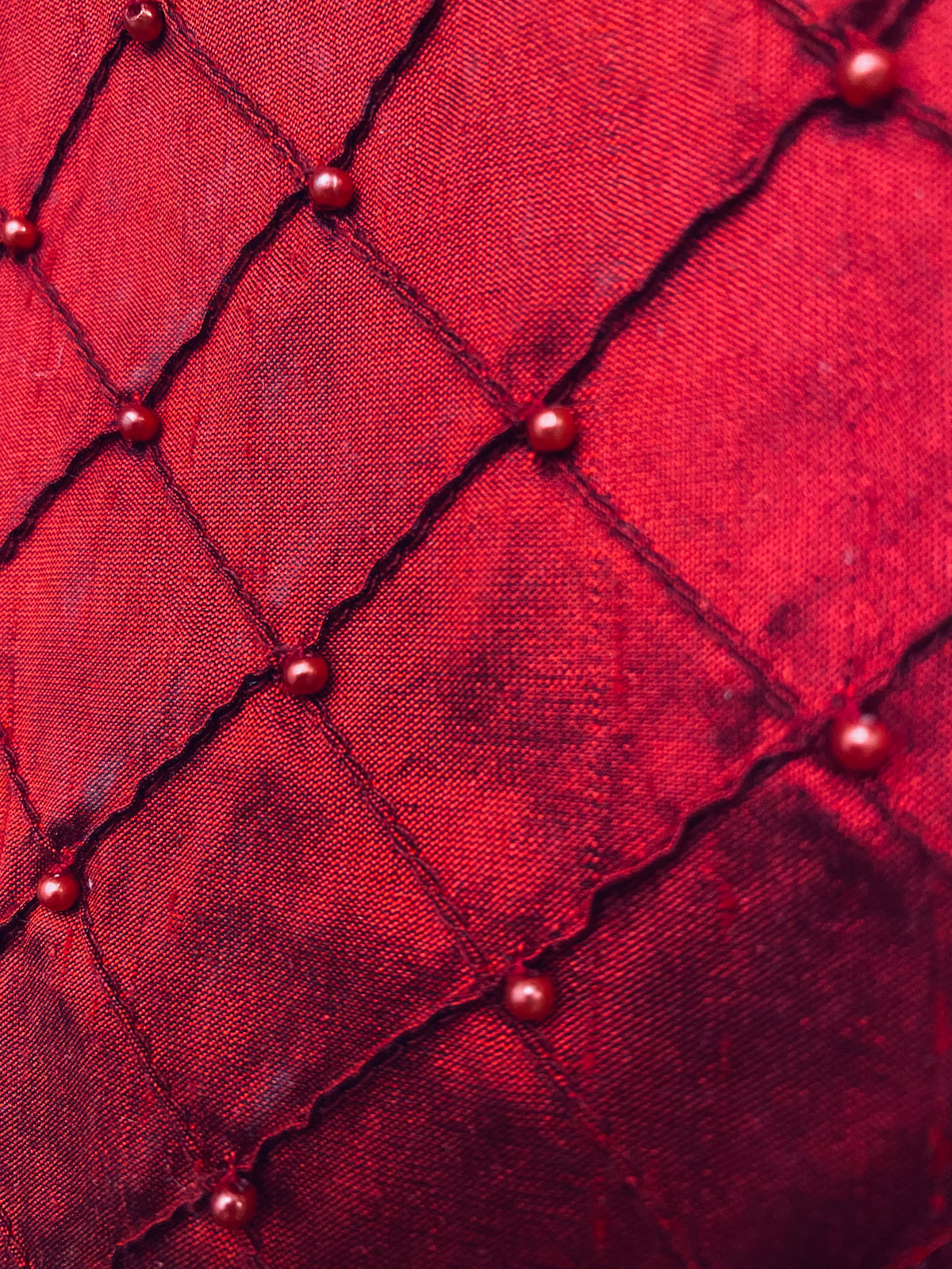 NEW Queen Pearl 100% Silk Dupioni Pintuck Diamond Fabric with Pearls - Red - Fancy Styles Fabric Pierre Frey Lee Jofa Brunschwig & Fils