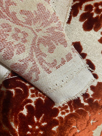 NEW Duke Gabriel Designer Damask Burnout Chenille Velvet Fabric - Rust Red- Upholstery - Fancy Styles Fabric Pierre Frey Lee Jofa Brunschwig & Fils