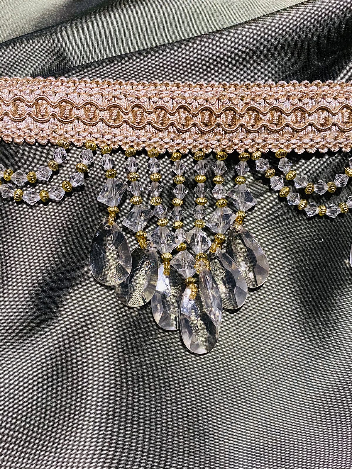 NEW! Queen Cassandra Clear & Champagne Beaded Trim - Fancy Styles Fabric Pierre Frey Lee Jofa Brunschwig & Fils