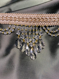 NEW! Queen Cassandra Clear & Champagne Beaded Trim - Fancy Styles Fabric Pierre Frey Lee Jofa Brunschwig & Fils