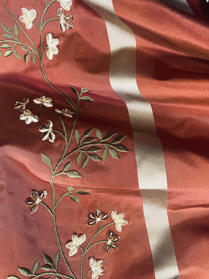 NEW Duchess Litara 100% Silk Taffeta Floral Embroidery Fabric Rust Red