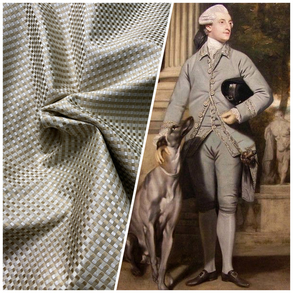 NEW Queen Alyssa 100% Silk Taffeta Basketweave Motif Fabric - Gold, Grey, Cream - Fancy Styles Fabric Pierre Frey Lee Jofa Brunschwig & Fils