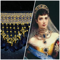NEW! Queen Cassandra Blue & Gold Beaded Trim - Fancy Styles Fabric Pierre Frey Lee Jofa Brunschwig & Fils